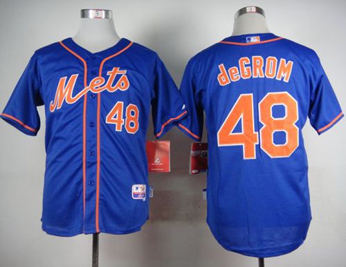Mets #48 Jacob DeGrom Blue Alternate Home Cool Base Stitched MLB Jersey - Click Image to Close